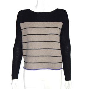 360 CASHMERE Black Brown Strip Design Women's Sweater XS (blemish) - 8725